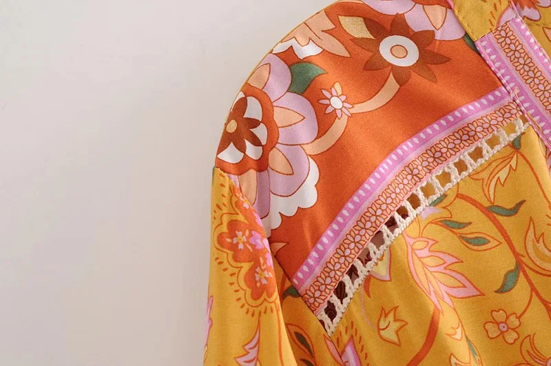 Golden Daffodil Boho Floral Print Mini Dress