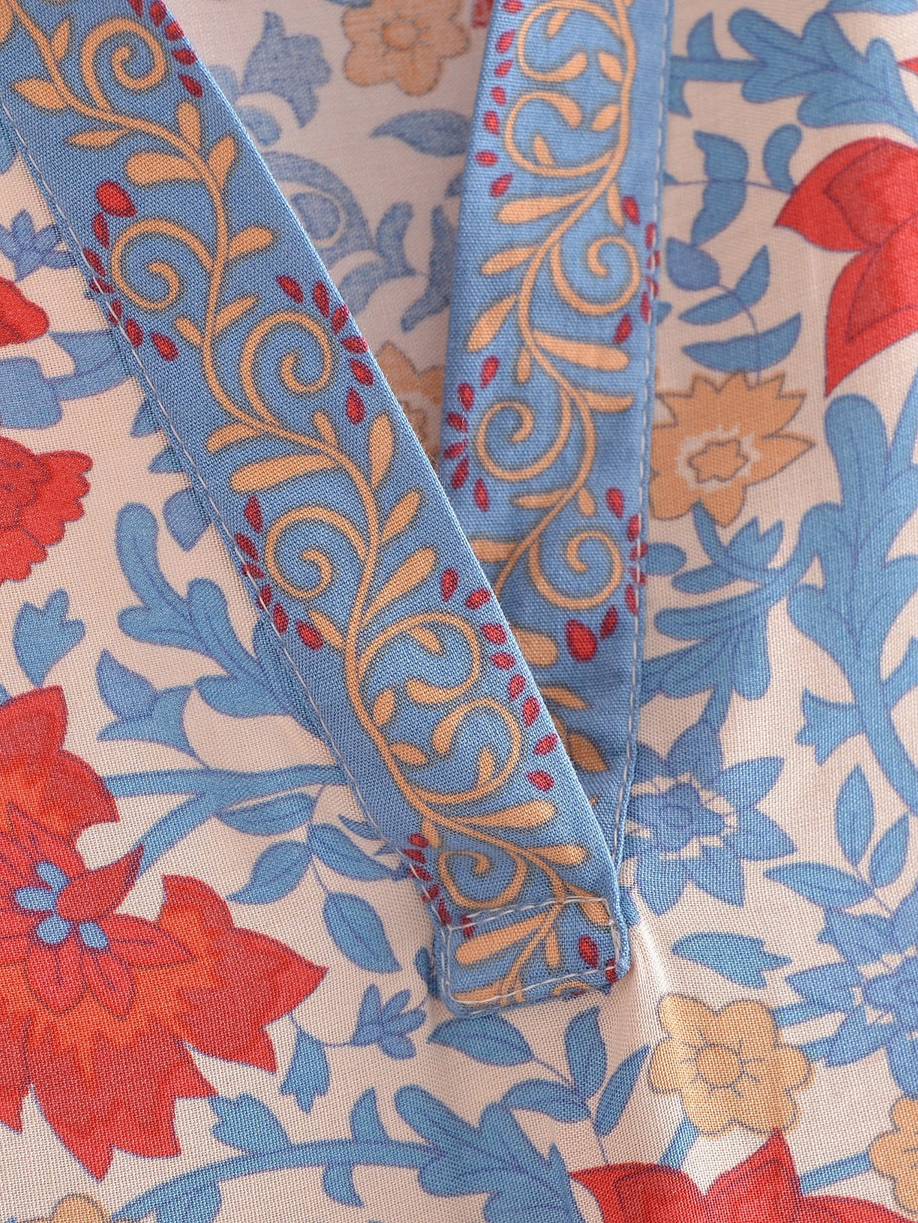 Tranquil Blue Boho Floral Print Long Sleeve Mini Dress