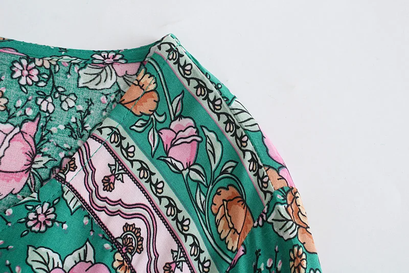 Enchanting Teal Boho Floral Print Midi Dress