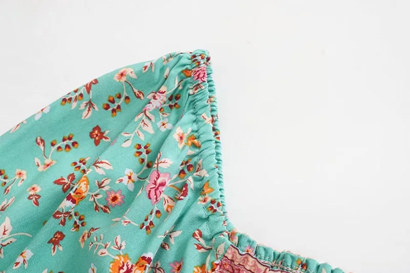 Green Floral Fantasy Boho Floral Print Mini Dress