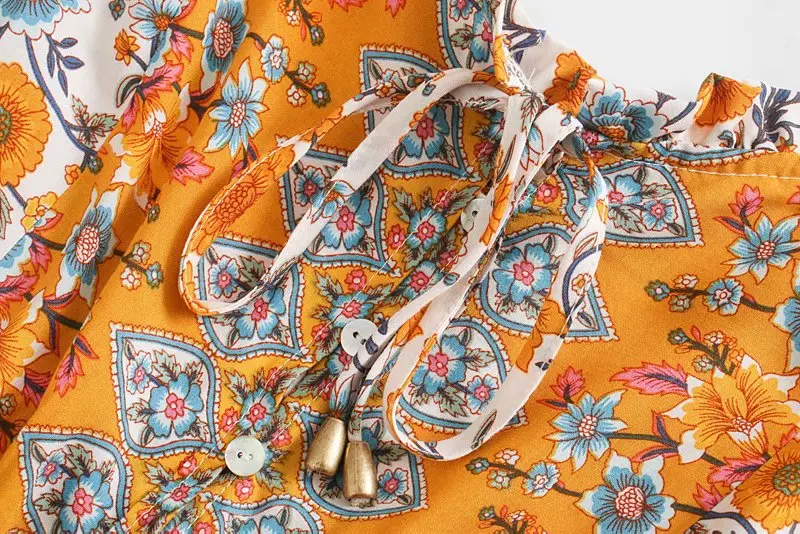 Sunset Bloom Boho Floral Print Midi Dress