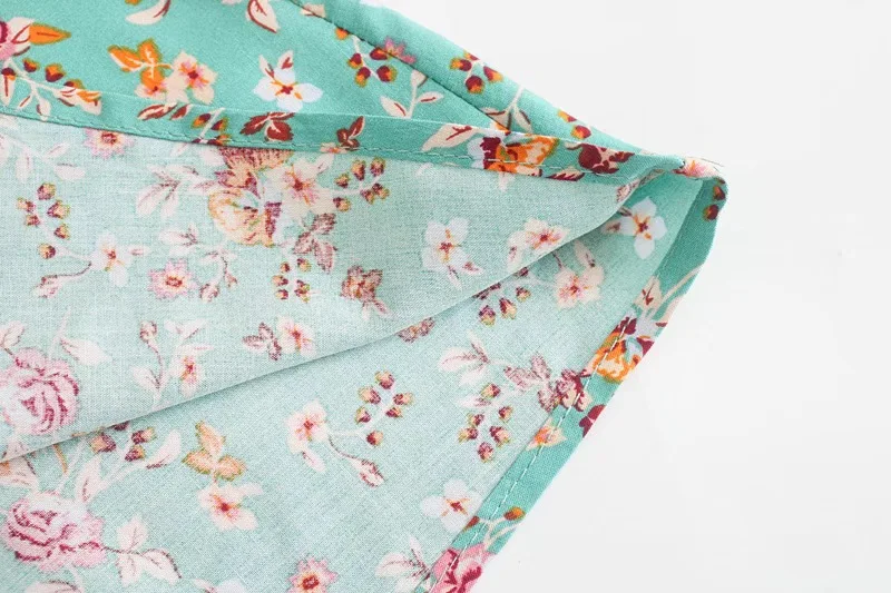 Green Floral Fantasy Boho Floral Print Mini Dress