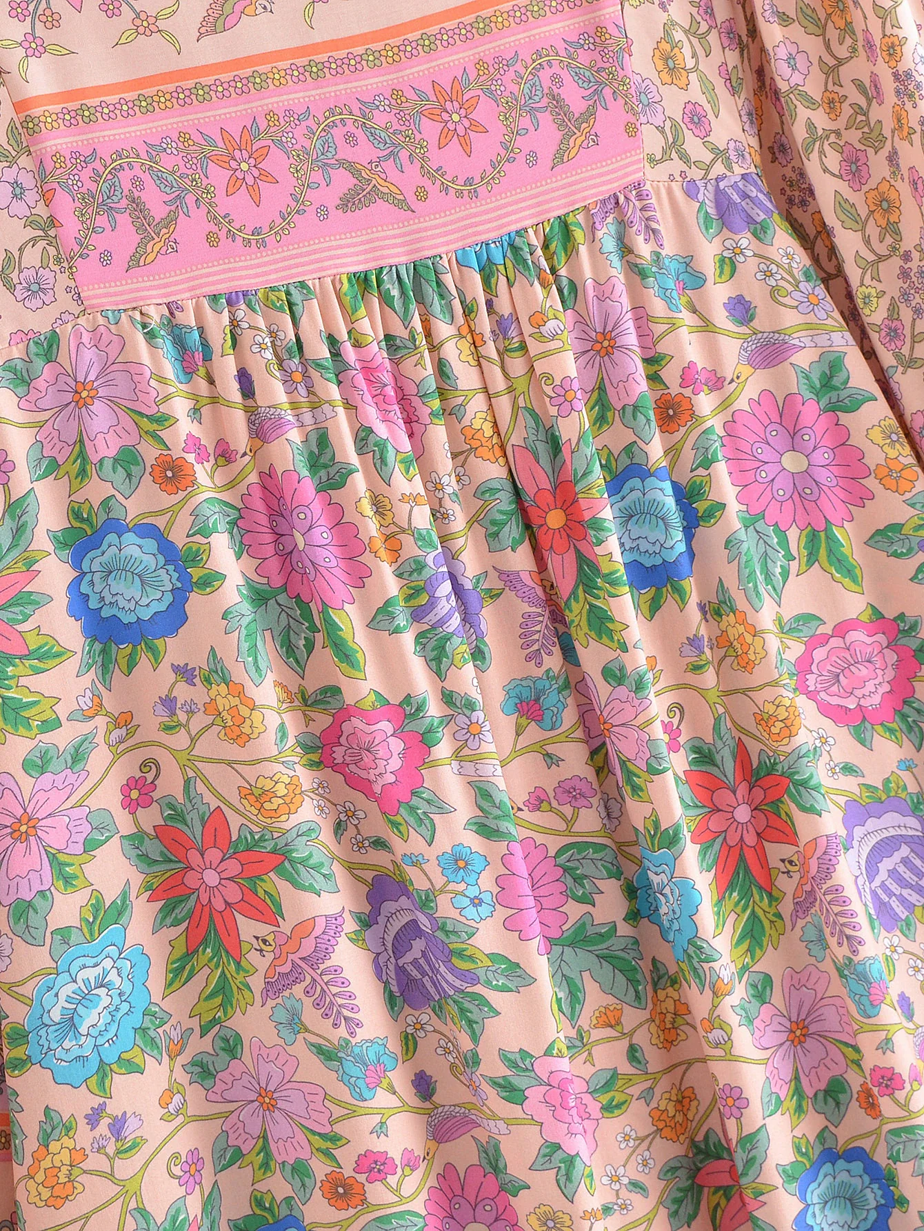 Pink Wonderland Boho Floral Print Long Sleeve Maxi Dress