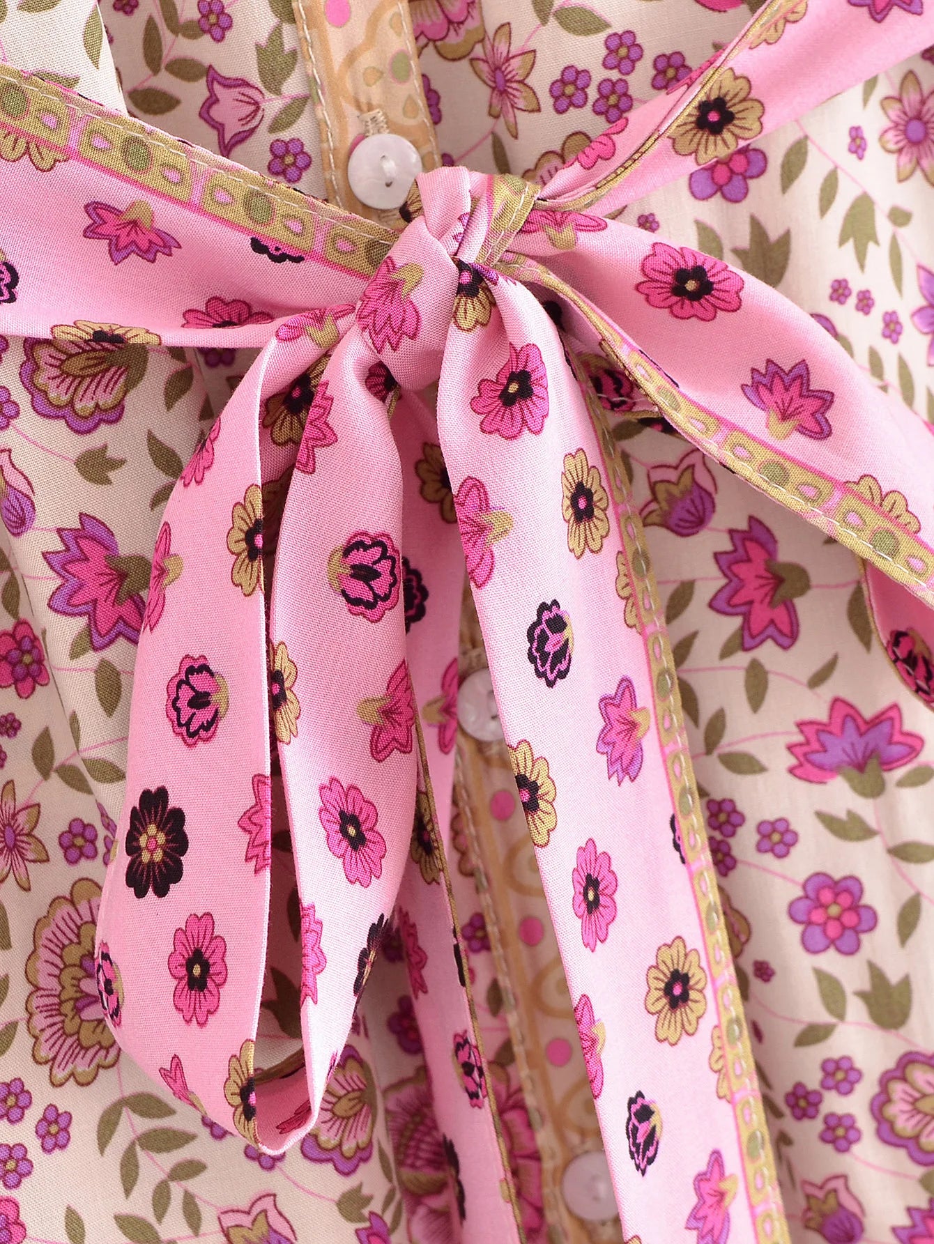 Pink Whimsy Boho Floral Print Long Sleeve Mini Dress