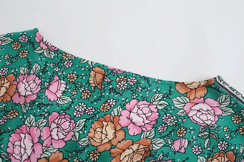 Enchanting Teal Boho Floral Print Midi Dress