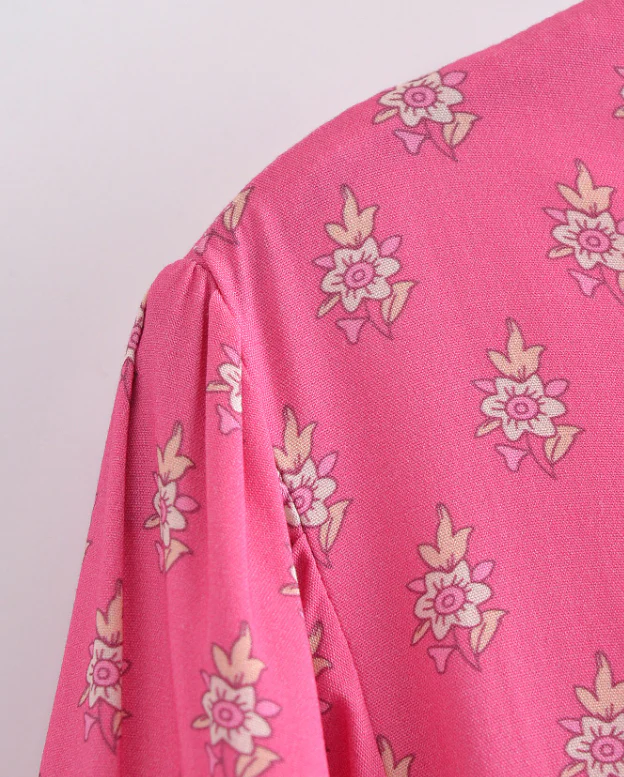 Capri Pink Boho Floral Print Midi Dress