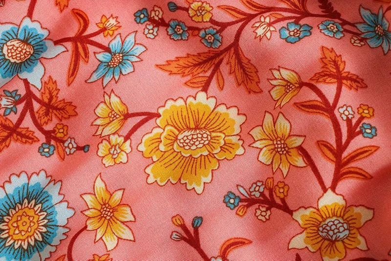 Coral Pink Boho Floral Print Midi Dress