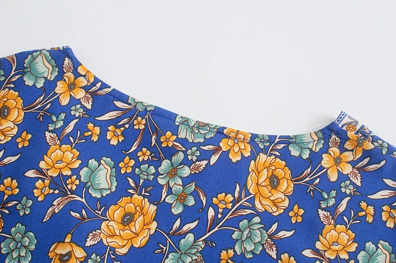 Sapphire Meadow Boho Floral Print Midi Dress