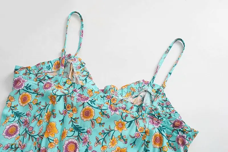 Teal Bloom Boho Floral Print Midi Dress