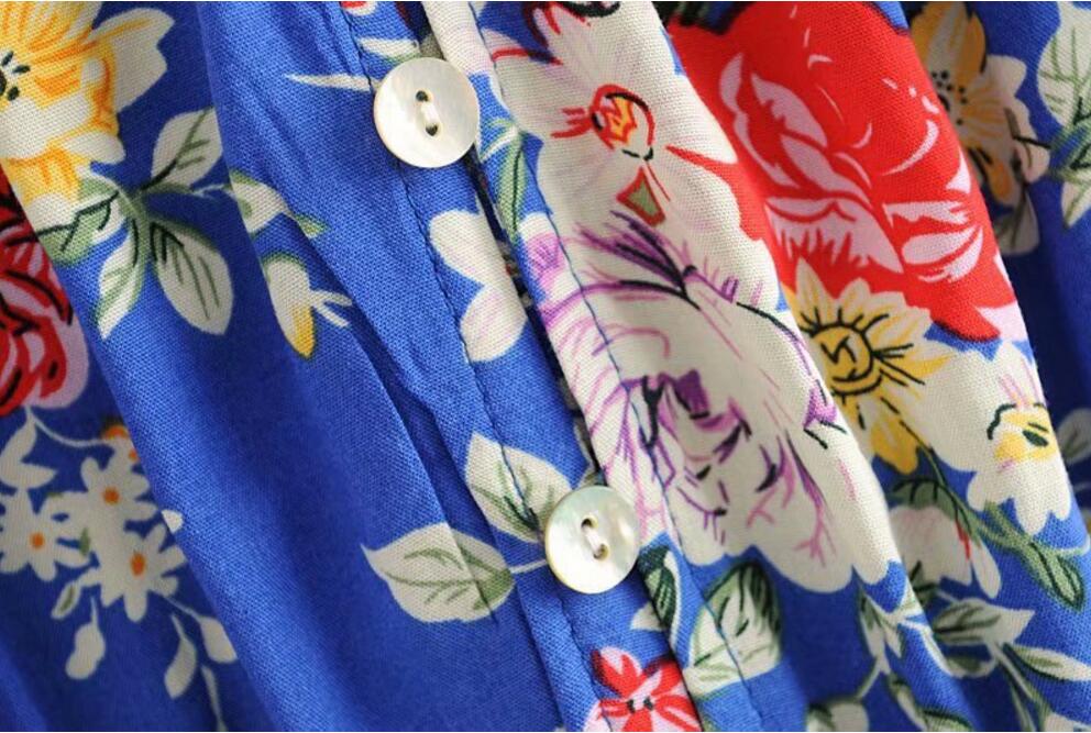 Blissful Blue Boho Floral Print Maxi Dress