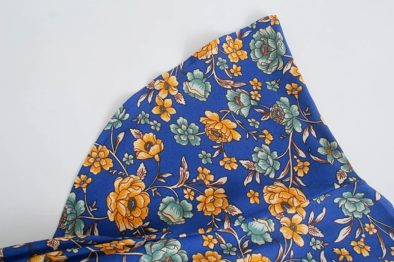 Sapphire Meadow Boho Floral Print Midi Dress