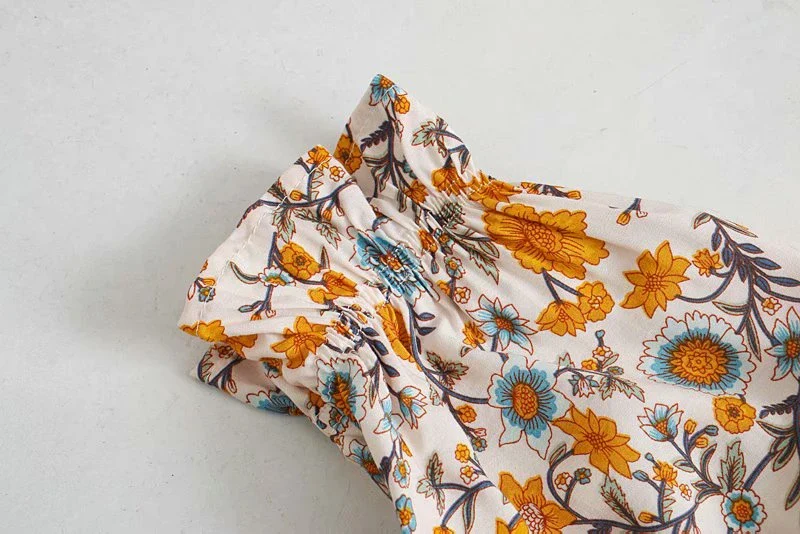 Sunlit Marigold Boho Floral Print Midi Dress