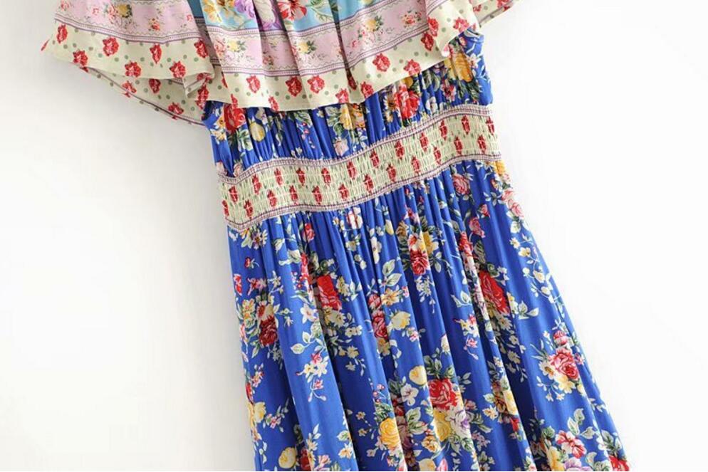 Blissful Blue Boho Floral Print Maxi Dress