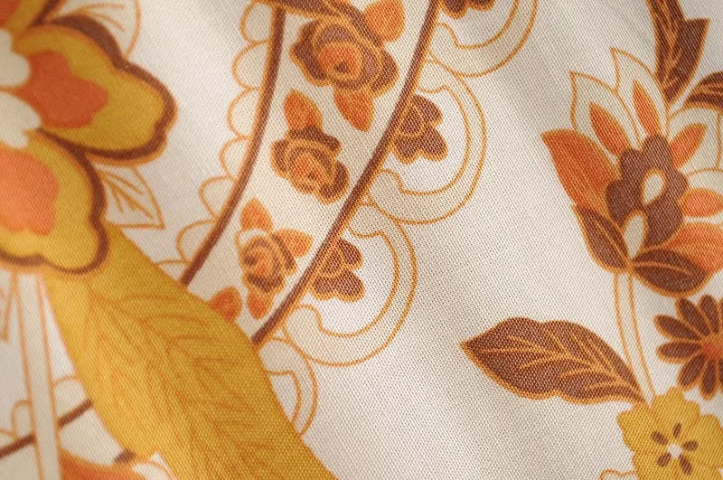 Golden Bloom Boho Floral Print Midi Dress