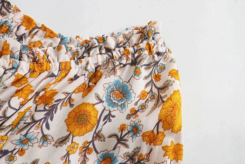 Sunlit Marigold Boho Floral Print Midi Dress