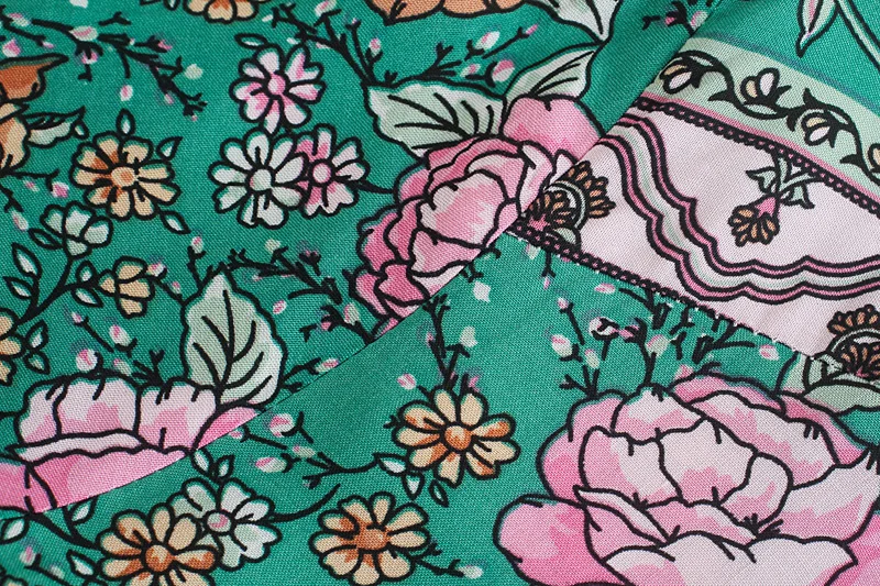 Enchanting Teal Boho Floral Print Midi Dress