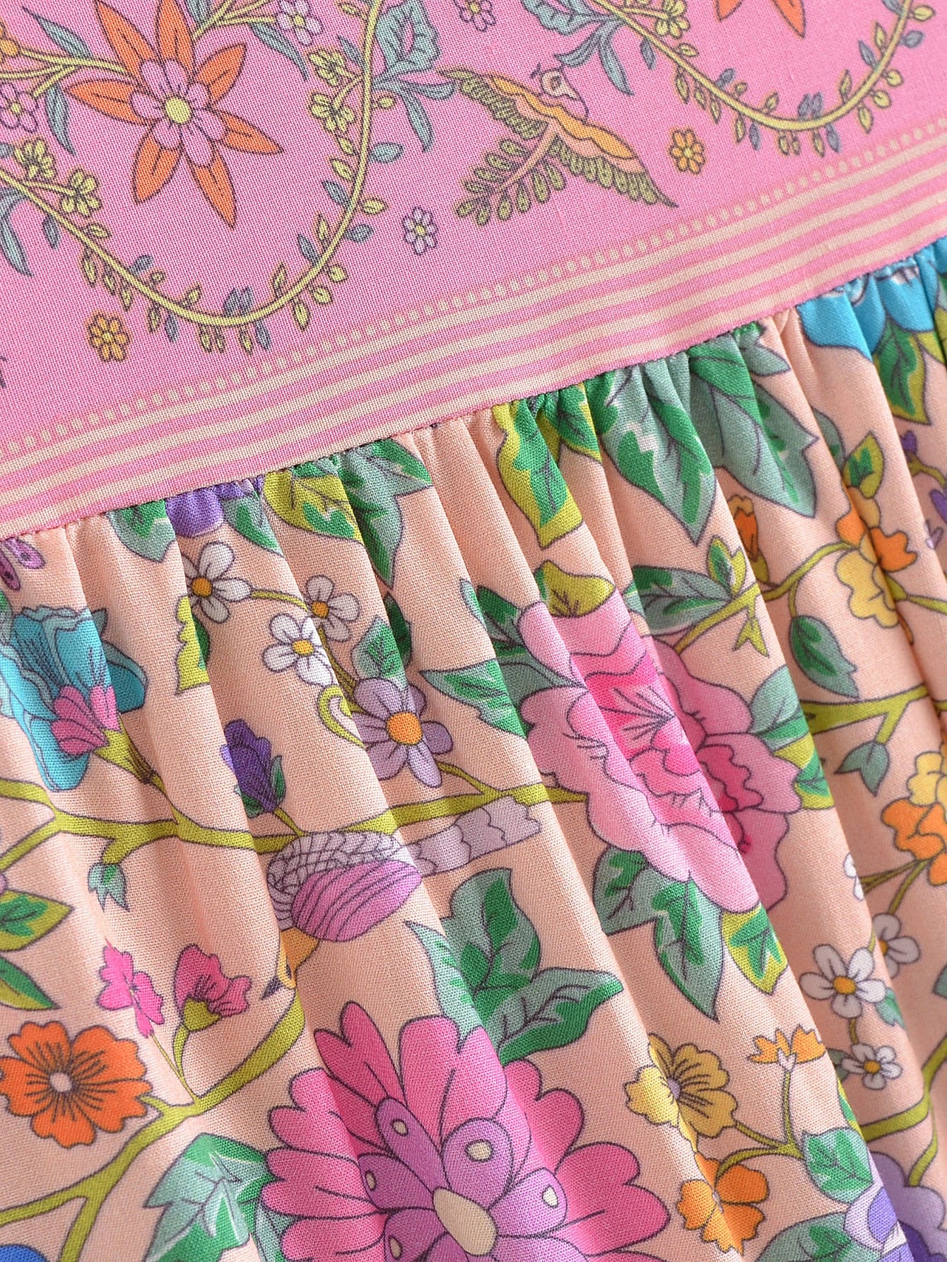 Pink Wonderland Boho Floral Print Long Sleeve Maxi Dress