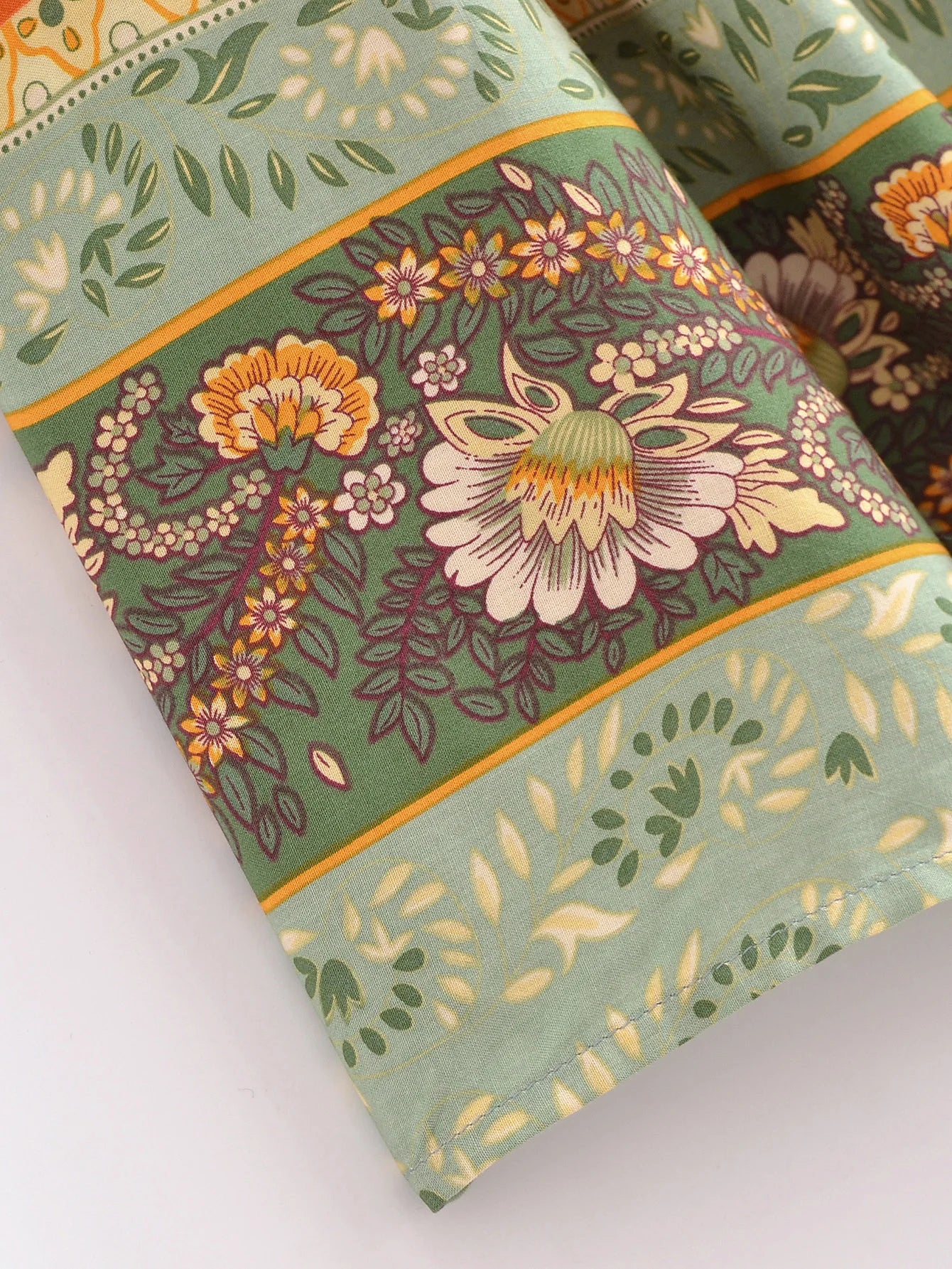 Green Whimsy Boho Floral Print Long Sleeve Mini Dress