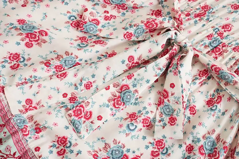 Red Rose Garden Boho Floral Print Maxi Dress