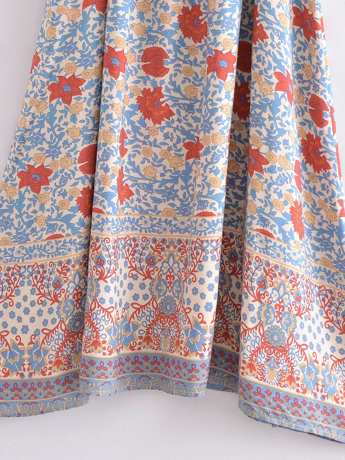 Tranquil Blue Boho Floral Print Maxi Dress