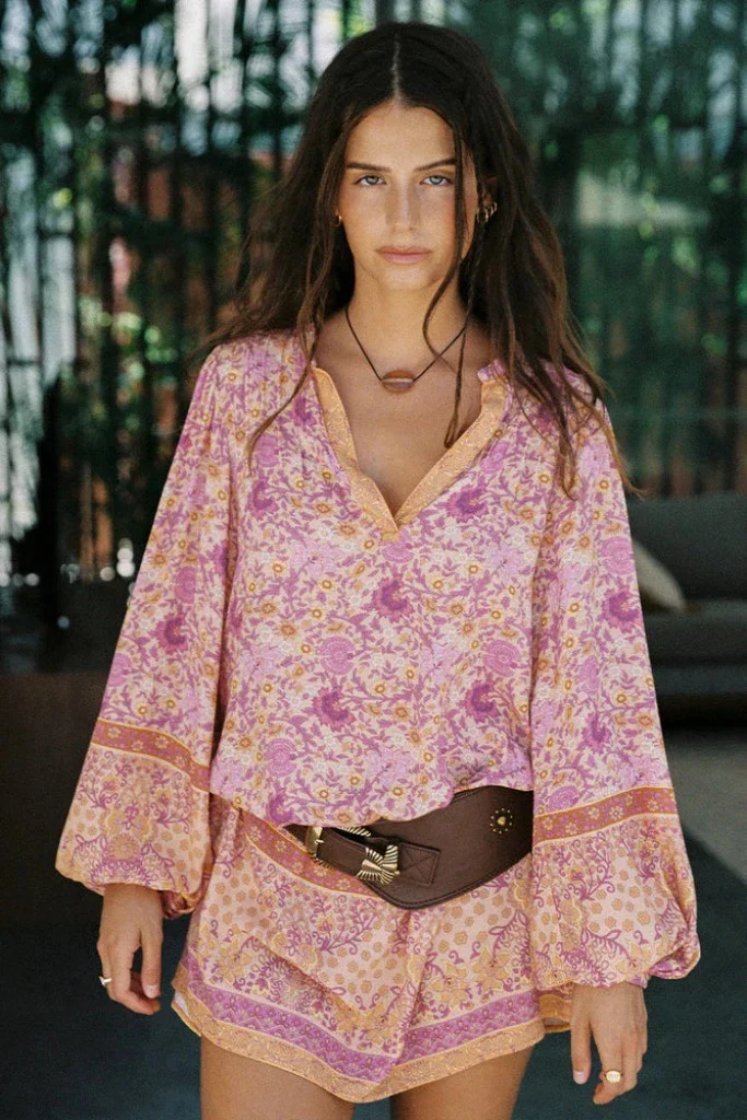 Sweetest Orange Boho Floral Print Long Sleeve Mini Dress