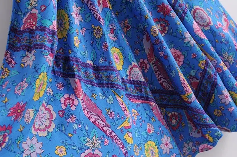 Sapphire Songbird Boho Floral Print Midi Dress