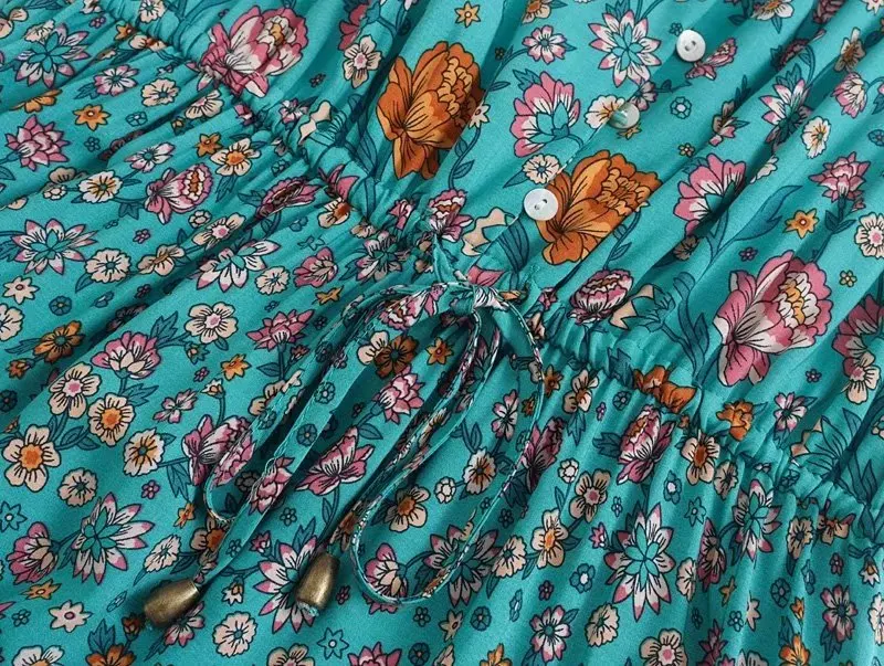 Ocean Bloom Boho Floral Print Midi Dress