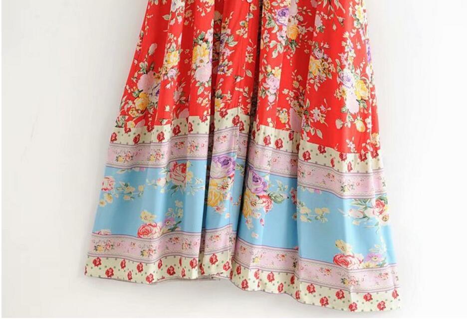 Romantic Red Boho Floral Print Maxi Dress