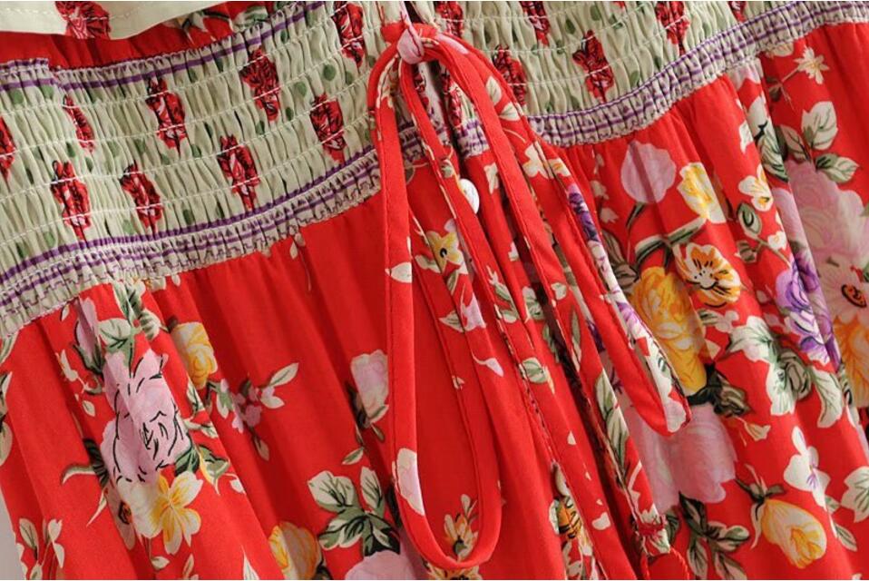 Romantic Red Boho Floral Print Maxi Dress