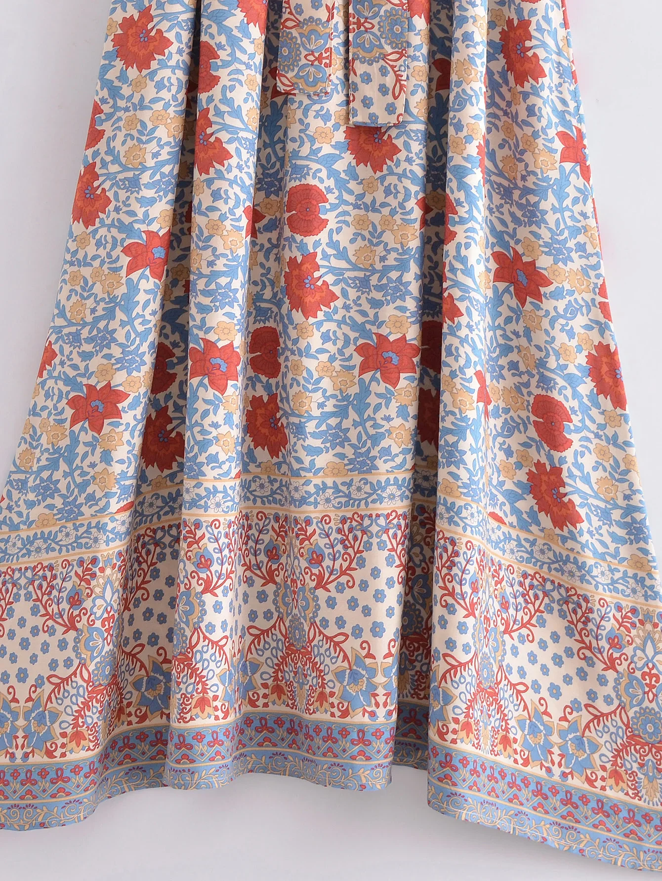 Tranquil Blue Boho Floral Print Maxi Dress