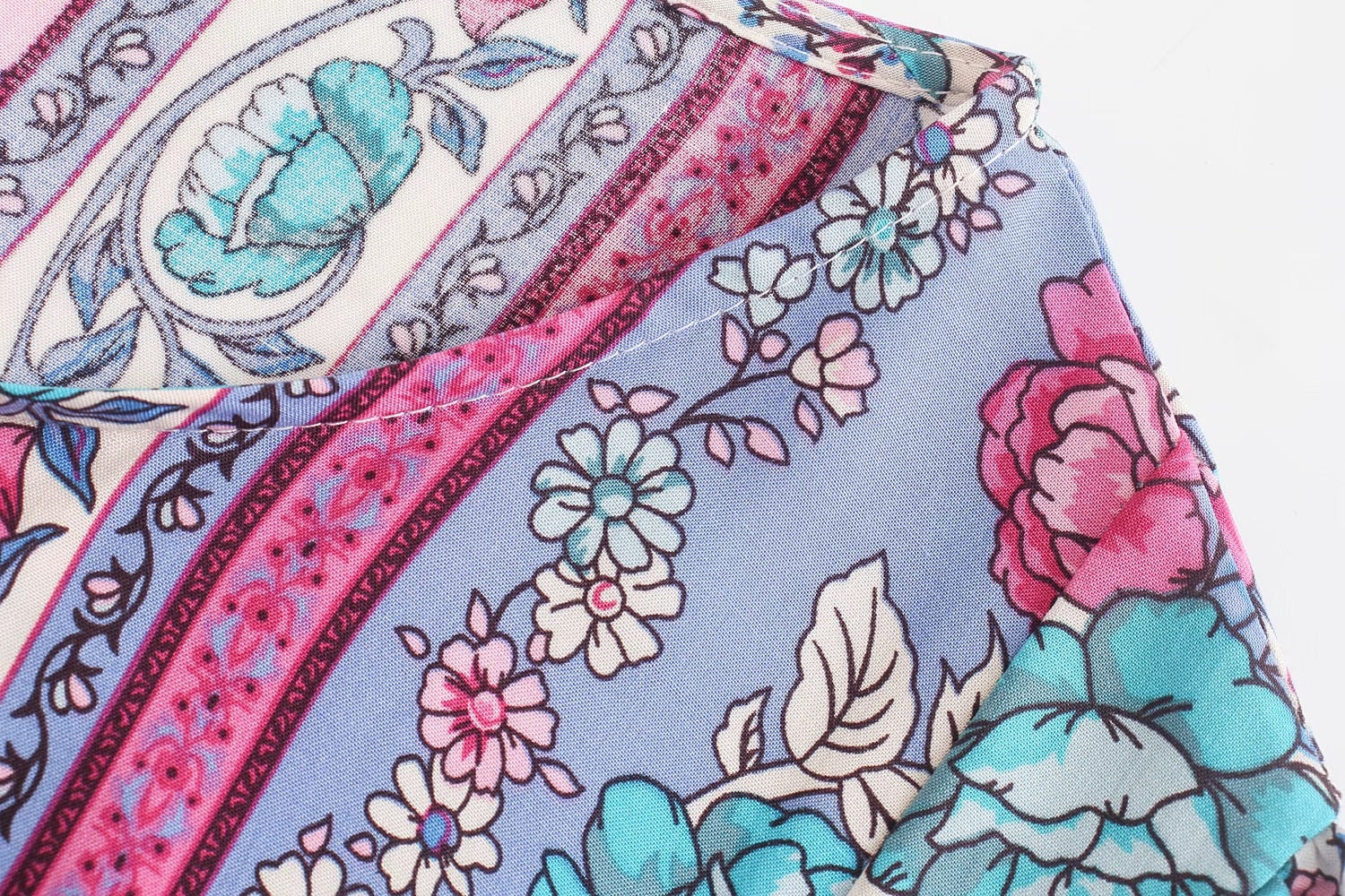 Periwinkle Rose Dream Boho Floral Print Mini Dress