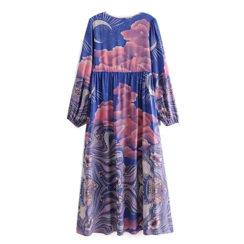 Moonstruck Boho Floral Print Long Sleeve Maxi Dress