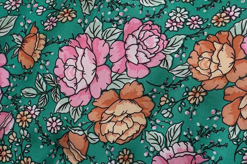 Enchanting Teal Boho Floral Print Midi Dress