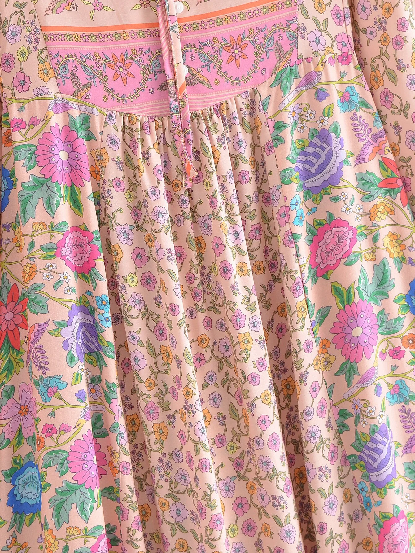 Pink Wonderland Boho Floral Print Long Sleeve Maxi Dress