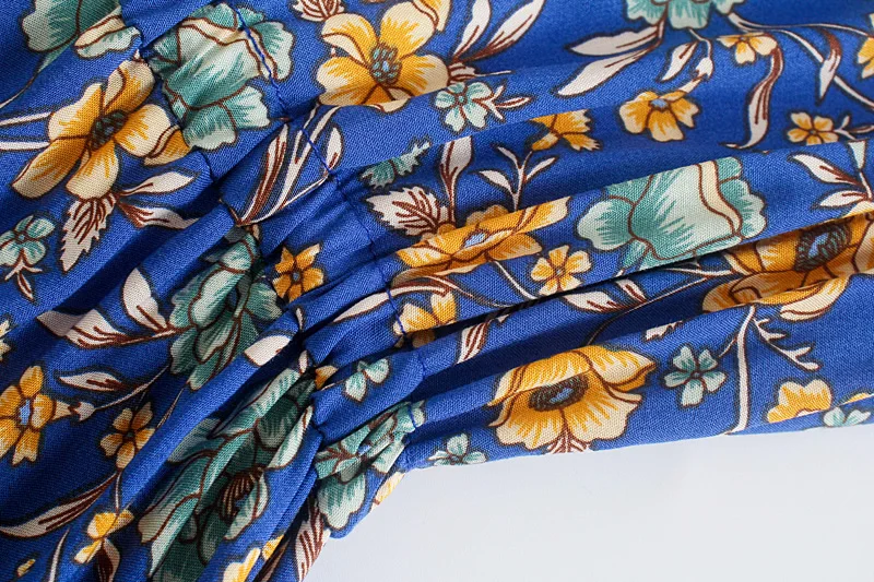 Sapphire Meadow Boho Floral Print Midi Dress