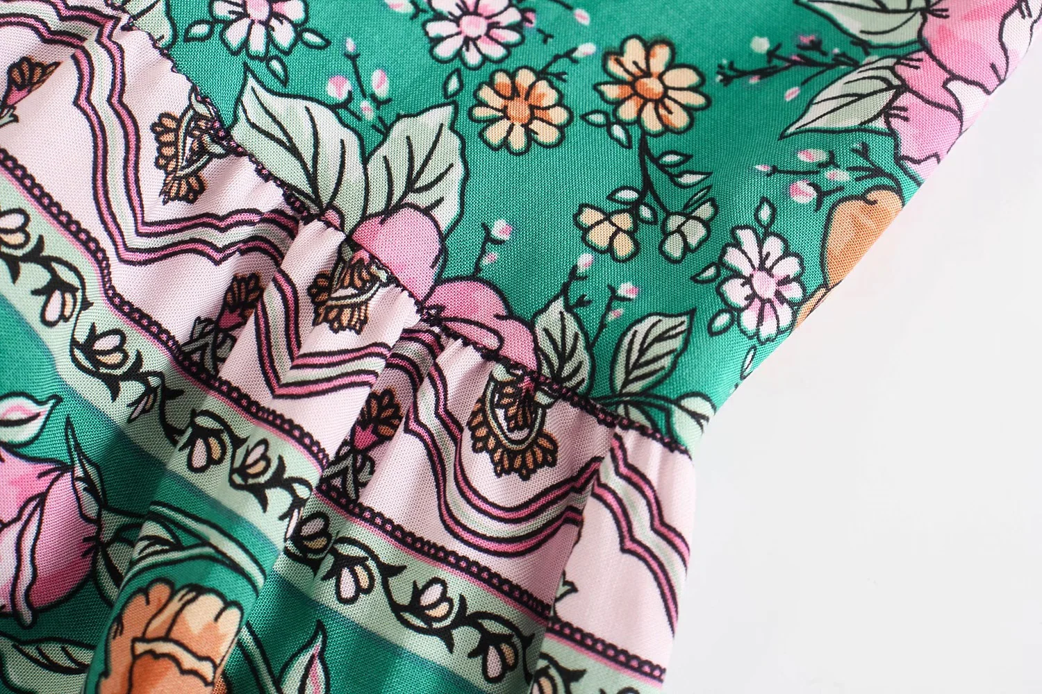 Teal Rose Dream Boho Floral Print Mini Dress