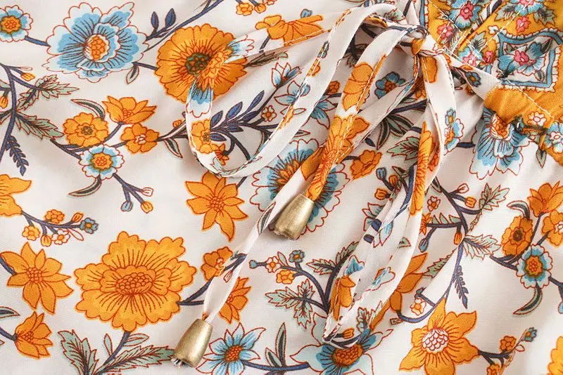 Sunset Bloom Boho Floral Print Midi Dress