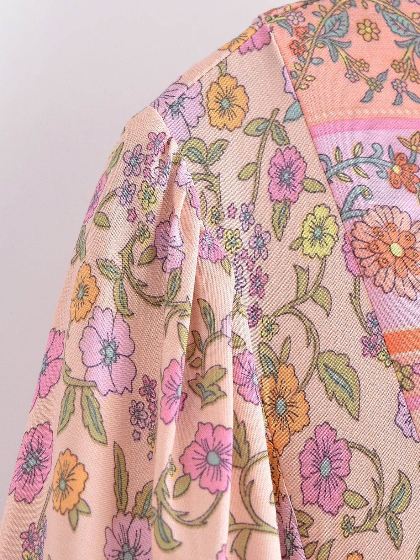 Pink Wonderland Boho Floral Print Long Sleeve Maxi Dress