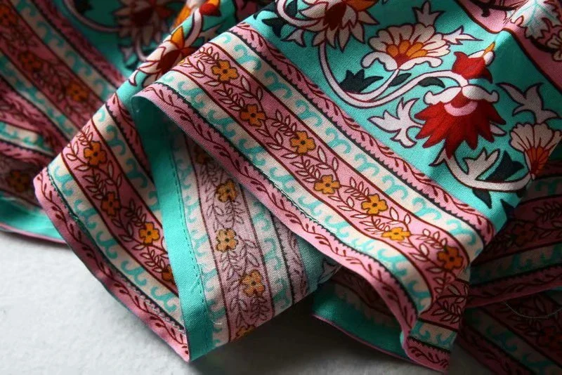 Ocean Jewel Boho Floral Print Midi Dress