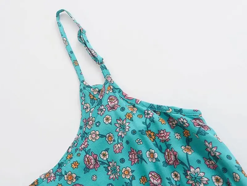 Ocean Bloom Boho Floral Print Midi Dress