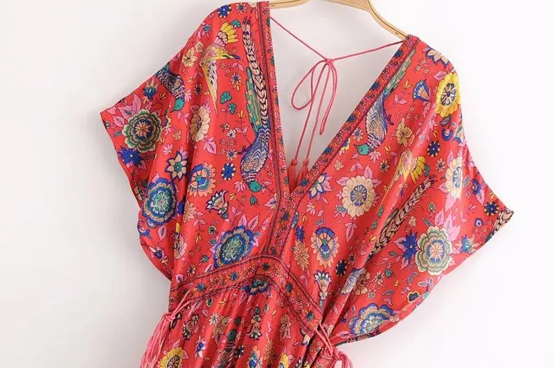 Red Songbird Boho Floral Print Midi Dress