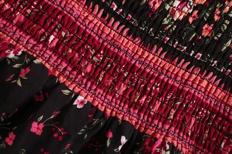 Black Floral Fantasy Boho Floral Print Mini Dress