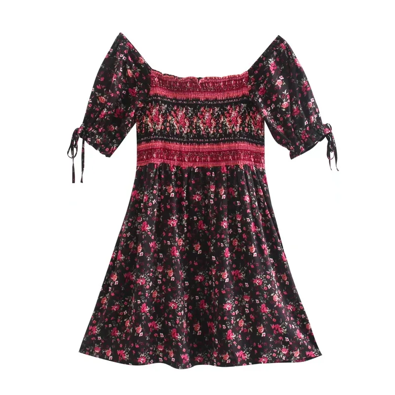 Black Floral Fantasy Boho Floral Print Mini Dress