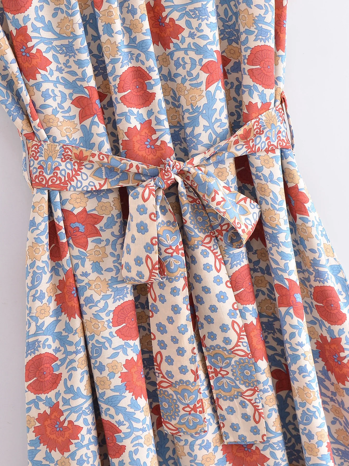 Tranquil Blue Boho Floral Print Maxi Dress