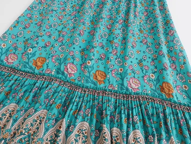 Ocean Bloom Boho Floral Print Midi Dress