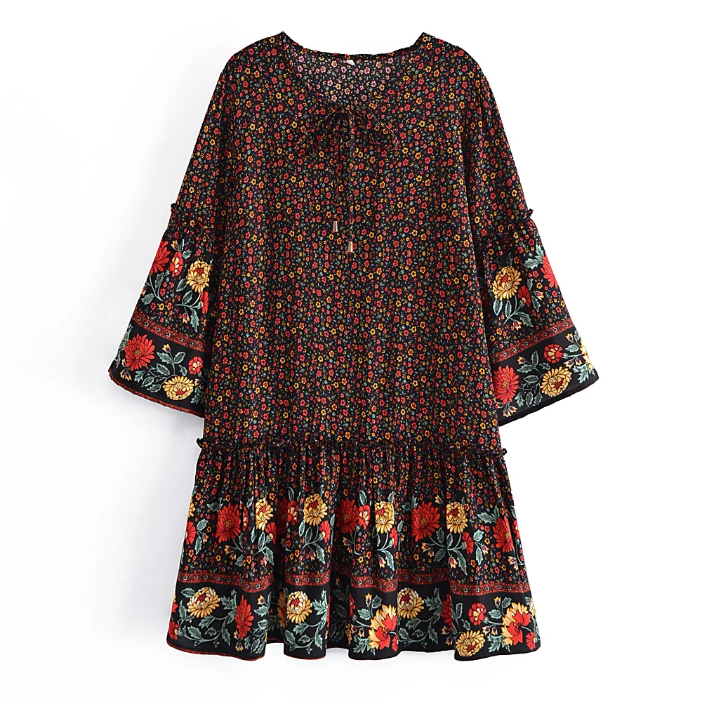 Wild Blooms Boho Floral Print Mini Dress