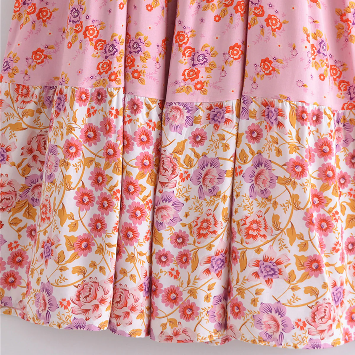 Pink Romance Boho Floral Print Midi Dress