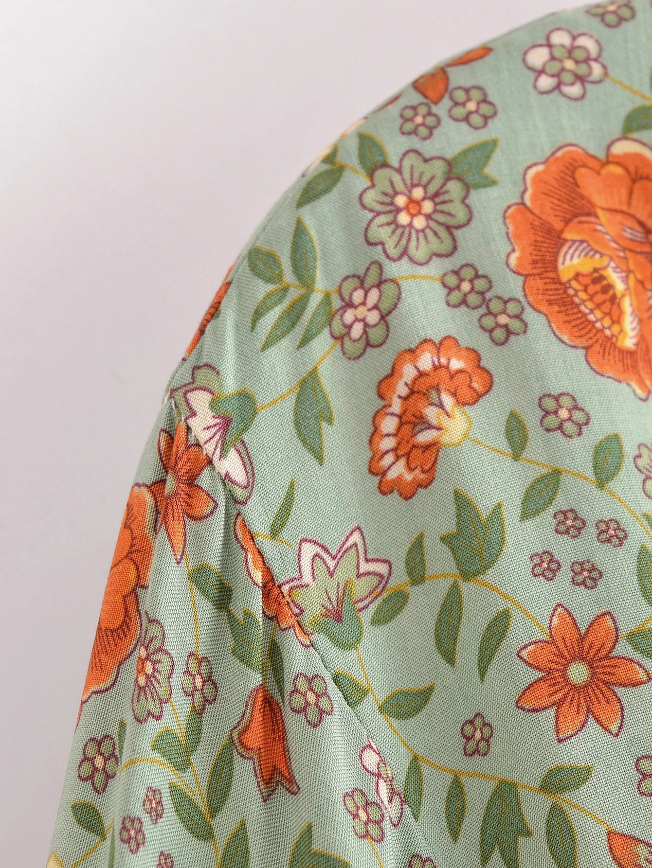 Green Whimsy Boho Floral Print Long Sleeve Mini Dress