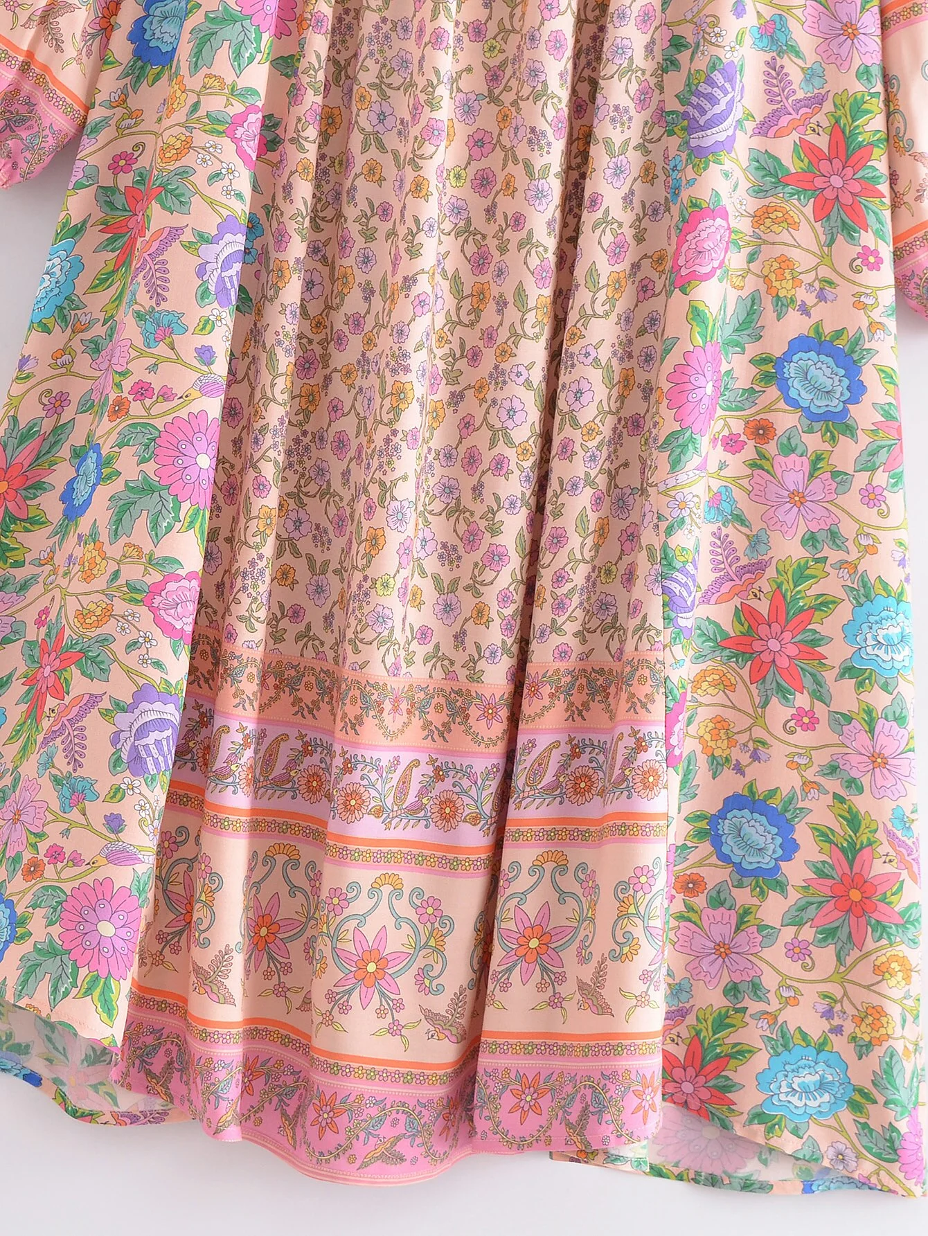 Pink Wonderland Boho Floral Print Long Sleeve Maxi Dress