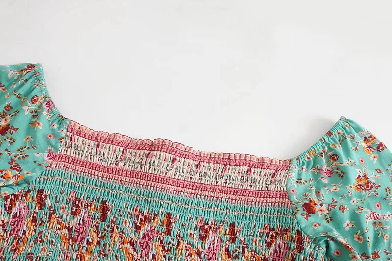 Green Floral Fantasy Boho Floral Print Mini Dress